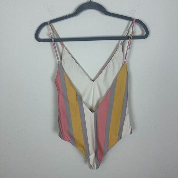 House of Harlow One Piece Swim Suit M Multicolor Stripe Boho Summer Vacation - Picture 6 of 9